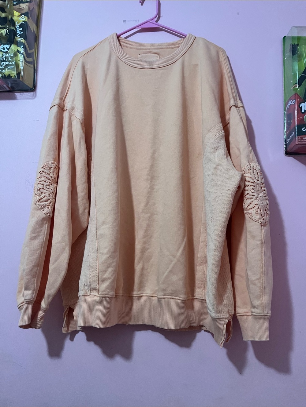 ⭐️aerie Peach Crochet-Elbow Pullover Sweatshirt